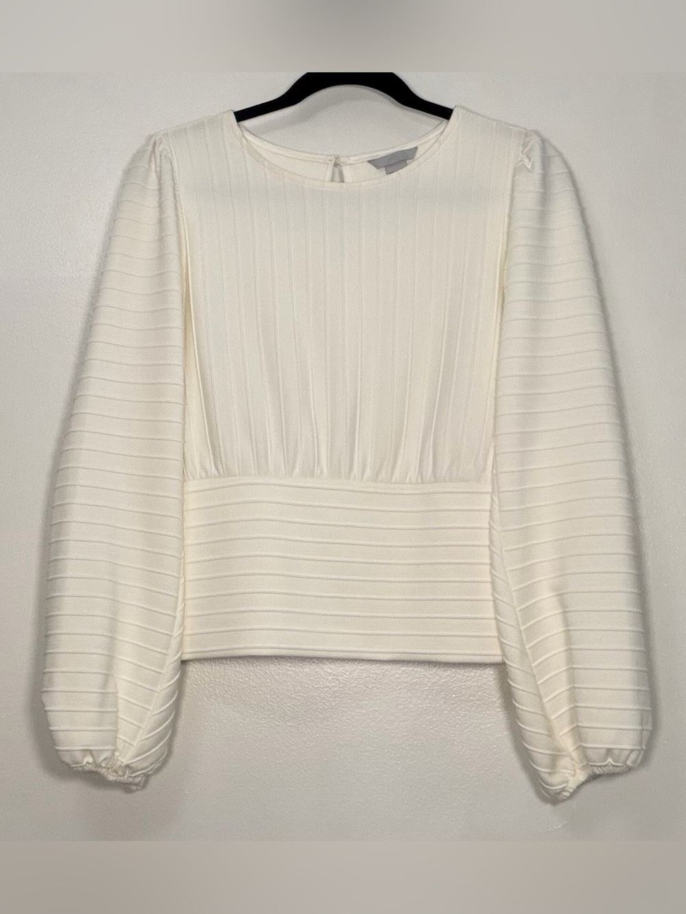 H&M Cream Ribbed Long-Sleeve Blouse